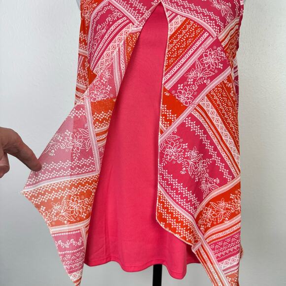 Counterparts | NWT Pink & Orange Layered Flyaway V-neck Sleeveless Tank Blouse - Picture 5 of 10